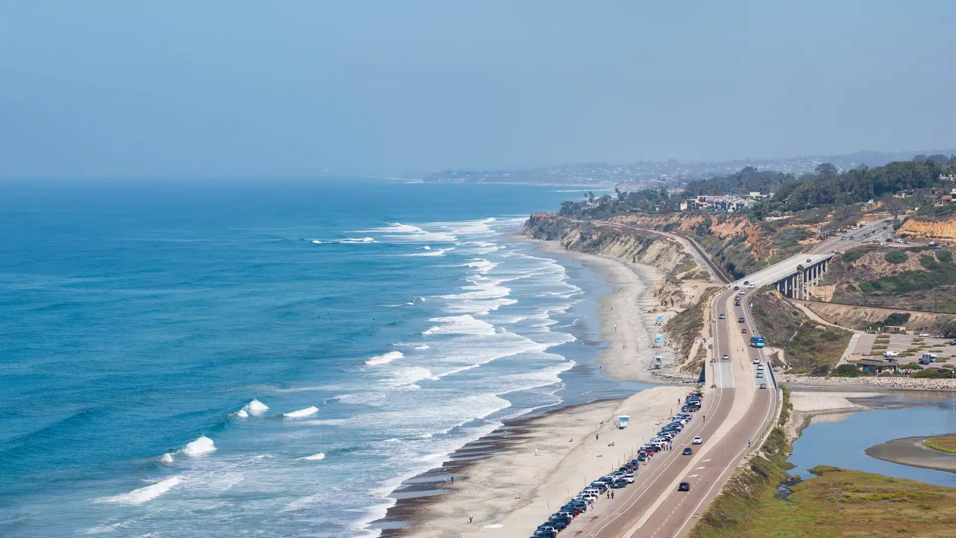 Aerial view of Pacific Coast Highway and Malibu beach