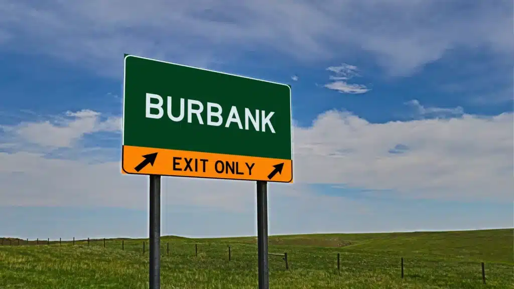 Green freeway sign reading “Burbank Exit Only,” representing legal help for accident victims in Burbank seeking guidance on their rights after a car crash or injury.
